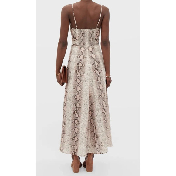 Zimmermann 3 Bellitude $640 LINEN Python Snake Print Midi Dress Neutral Tan 10 L - Picture 5 of 16